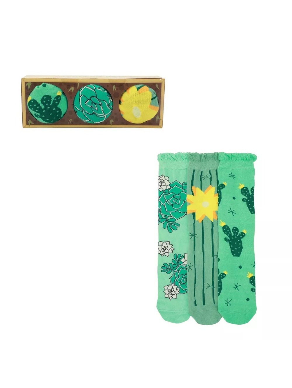 Desert Cacti & Flowers Women's Casual Crew Socks - 3Pk